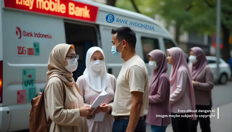 Ilustrasi antrian cara tukar uang baru di kas keliling Bank Indonesia