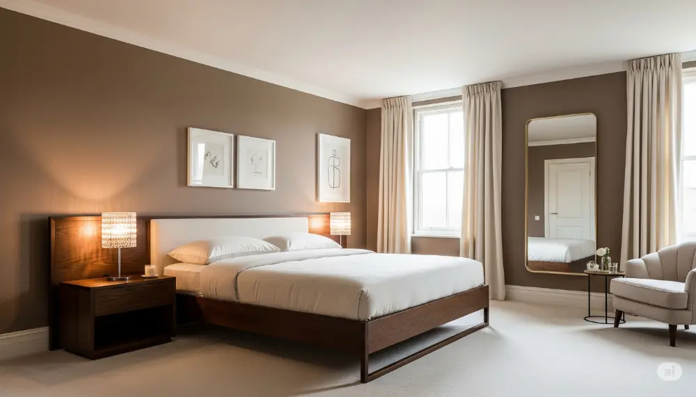 Kombinasi warna cream dan moka di kamar tidur