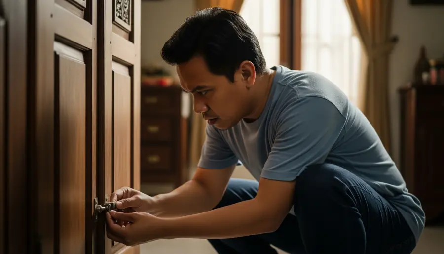 perikasa dan perbaiki engsel pintu jika terdengar suara berdecit