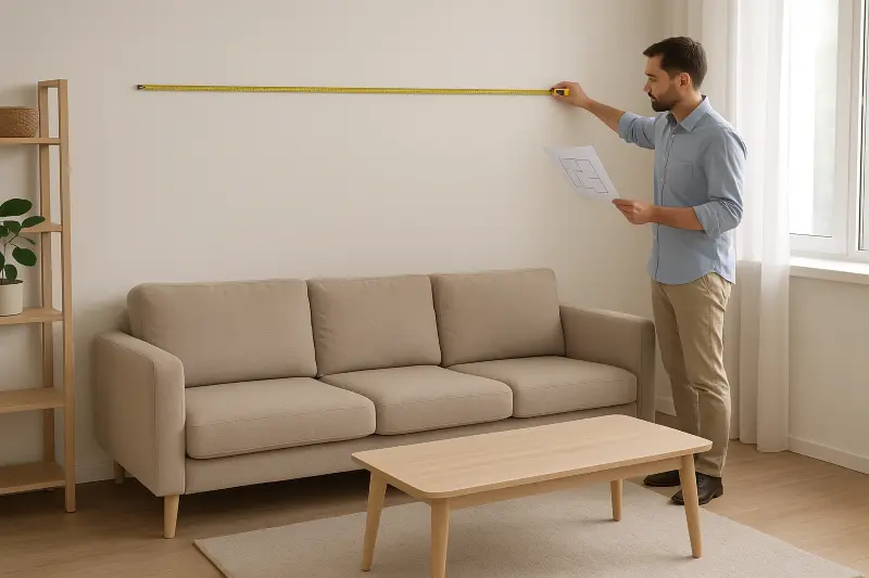 Proses mengukur ruangan sebelum nemilih furniture minimalis
