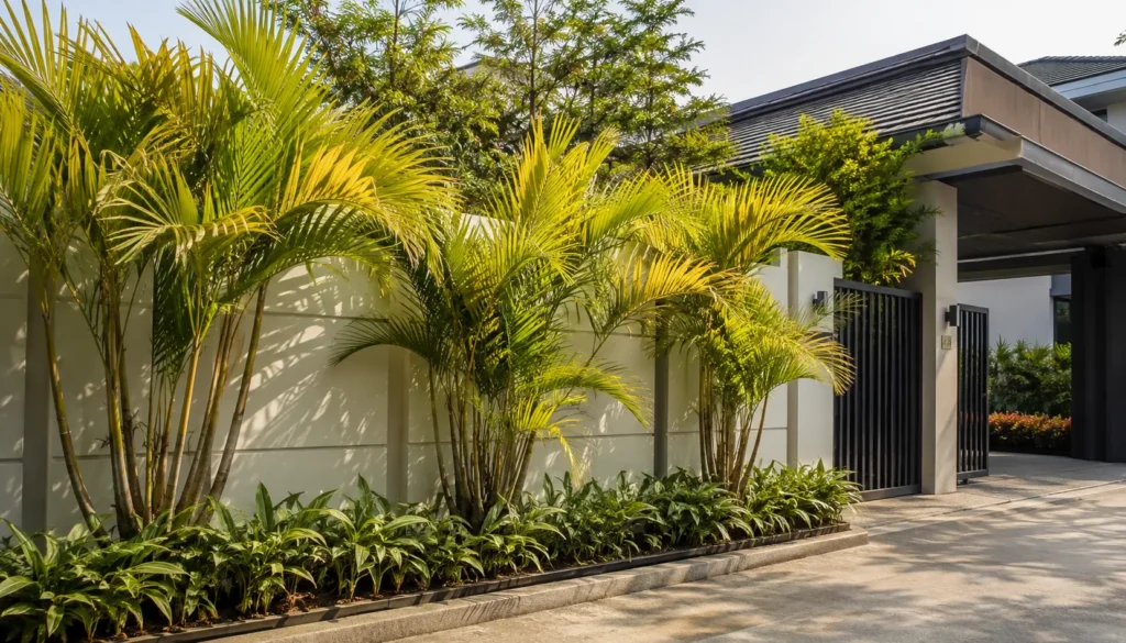 Entrada Rumah Modern dengan Palem Tropis